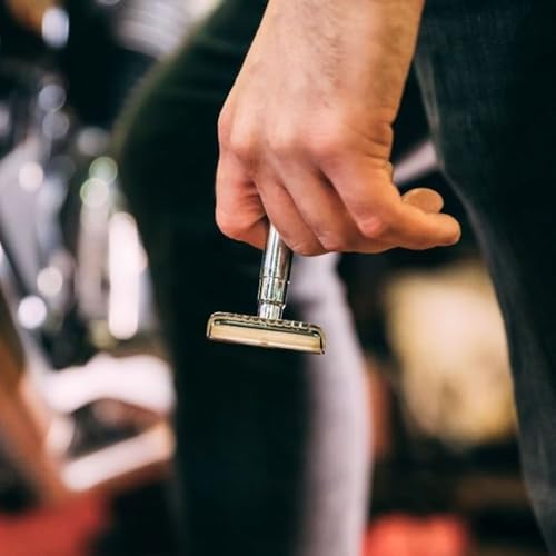 Jack the Barber Double Edge Safety Razor, Chrome, 3-Piece Construction, Men's, Closed Comb Design, Single Blade, Weighted Precision Head