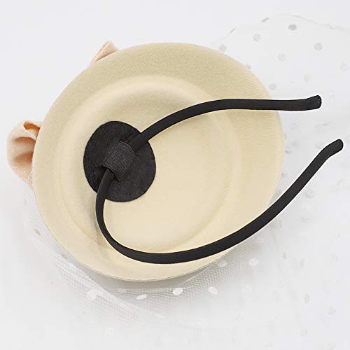 Pop Your Dream Elegant Vintage Women Fascinator Hat Pillbox Cocktail Hair Clip with Bowknot Veil Beige - Thumbnail 7