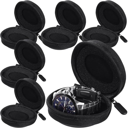 Abbylike 6 Pack Watch Travel Case Bulk for Men, Portable Single Watch Box Organizer, Fits All Wristwatches Smartwatches Storage Box up to 1.97 in/50mm and 1 Slot Journey Gift for Travel Gym