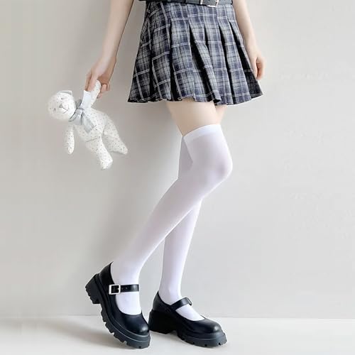 Image of Women's Non-Slip Thigh-High Socks High Stretch Nylon Compression Socks For Daily Wear, Work, Dates, Travel and Long-Term Standing(White Knee-High Socks)