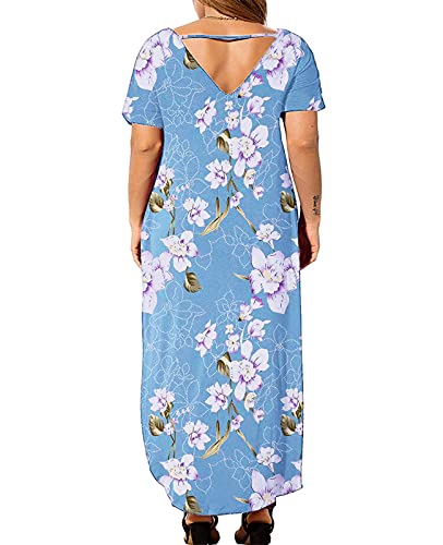 Image of Kancystore Women's Plus Size Dresses Summer Casual Loose Pocket Short Sleeve Slits Long Maxi Dress XL-5X