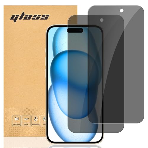 gueche Privacy [2-Pack] Screen Protector for iPhone 15 Plus iPhone 16 Plus and iPhone 15 Pro max Screen Protector Anti Spy Tempered Glass Film 99.99% HD Clarity Case Friendly [Easy Installation]