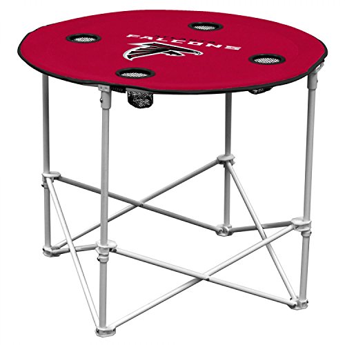 NFL Logo Brands Atlanta Falcons Collapsible Round Table with 4 Cup Holders and Carry Bag, Team Color
