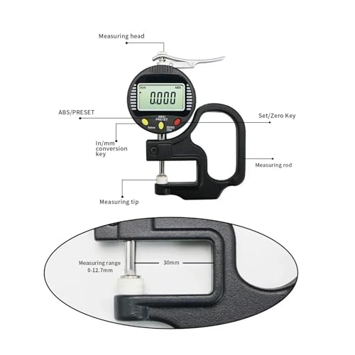 Calibrador digital de espesor con pantalla LCD, resolución 0.001 mm, cabeza de punto único miniatura 3