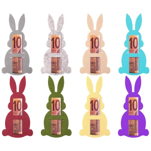 Suaflny Juego de 8 regalos de Pascua, conejos de Pascua, decoraciones de fieltro, embalaje de regalo de dinero, regalo de fieltro de Pascua (8 unidades)