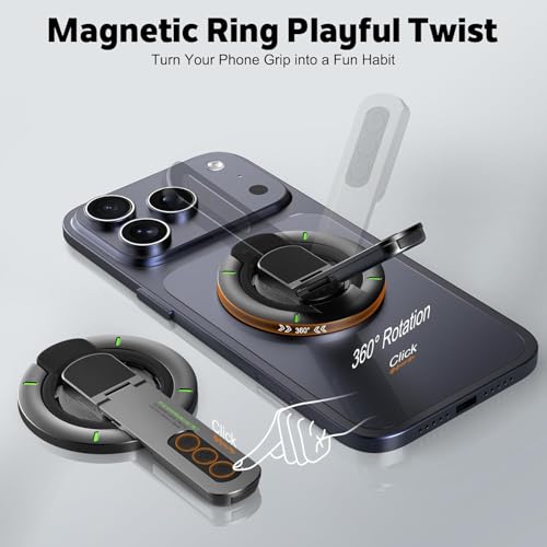Image of Zitel for MagSafe Double-Sided Magnetic 360 Rotatable Phone Grip Finger Ring Holder Stand Compatible with iPhone 17 16 15 14 13 12 Pro Max, Samsung, Pixel 10 & Android Smartphones