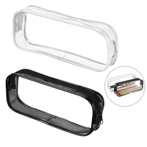 2 astucci trasparenti grandi trasparente impermeabili per trucchi articoli da toeletta e ufficio e Trasparente Astuccio per matite plastica bianco nero