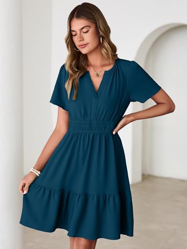 Image of Simplee Womens Casual Summer Dresses 2026 V Neck Short Sleeve Empire Waist Flowy A Line Ruffle Tiered Mini Sundress