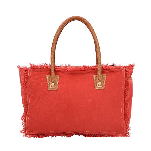 Myra Bag Carroty Upcycled Canvas & Leather Handbag S-1484, Red, Width 14in, Depth 5in, Height 10in, Handle 8.5in for Women4