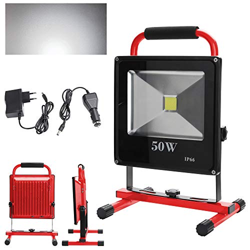 Preisvergleich Produktbild Hengda LED Baustrahler Akku Strahler - 50W Kaltweiß Baulampe Arbeitsleuchte IP66 Wasserdicht 6000K 4500lm Arbeitsscheinwerfer Strahler Fluter für Werkstatt, Baustelle, Garage