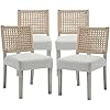 chairus upholstered Dining Chairs Set of 4 Farmhouse Dining Room Chairs Grey Kitchen Chairs with Low Woven Rope Back Wooden Side Chair for Kitchen Dinning Room Restaurant Linen Ivory