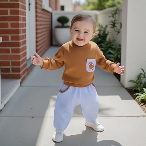 Toddler Baby Boy Clothes Fall Winter Outfit Football Embroidery Long Sleeve Sweatshirt & Plaid Pant Set3