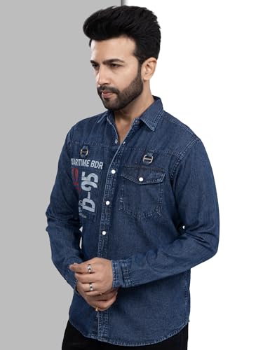 Image of Men's Printed Denim Casual Shirt | Full Sleeve | Regular Fit | Casual Wear for Men