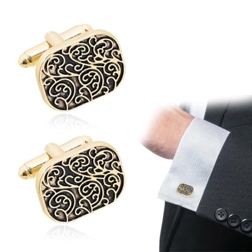 Boutons de Manchette Homme Or - Bouton de Manchette Homme Haut de Gamme avec Boîte Cadeau Noire - Boutons de Manchette pour Homme Style Classique et Raffiné - Idéal pour Cérémonies Occasions Spéciales