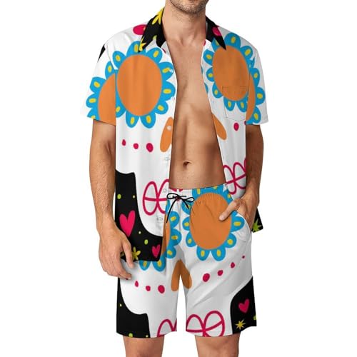 Chemise Hawaïenne Hommes Ensemble Crâne Mignon 2 Pièces