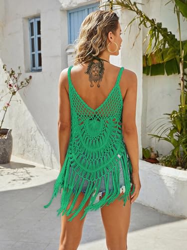 Image of Ekouaer Beach Swimsuit Cover Up Women Crochet Bikini Coverups Summer Pool Swimwear Tassel Dress