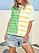 Tankaneo Womens Summer Striped Shirts Casual Color Block Short Sleeve Tops Loose Fit Crew Neck Tees Green