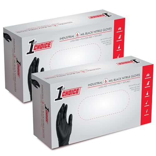1st Choice Nitrile Gloves, Disposable, Latex-Free, Black, 6 Mil, for Mechanics, Cleaning,...