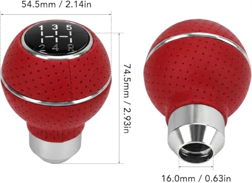 Image of AutoBizarre 5 Speed Aluminum Base Metal Ring Leather Covered Gear Knob Gear Shifter Handle Knob for All Manual Transmission Cars (Silver Ring Red Leather)