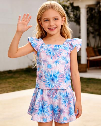 SOLOYEE Girls Summer Clothes 3T 4T Girl Outfits Print Ruffle Sleeveless Top + Casual Elastic Waist Short 2 Piece Cute Toddler Clothing Set — view 4