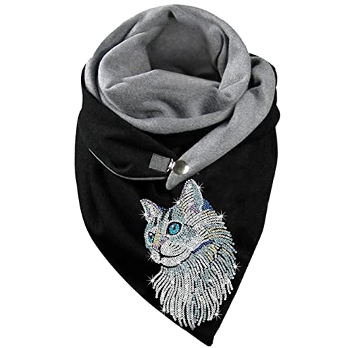 Hiseng Otoño Invierno Bufandas Mujer Moda Gato Impresión Gorro Shawls Caliente Cuello Alto Bufanda Pañuelos de Acogedor Chal Cálido Abrigo Grandes y Largas para Mujer Cover