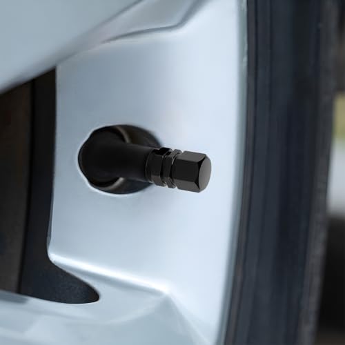 Image of Osilly Car Tire Stem Valve Caps, 8 PCS Aluminum Alloy Valve Stem Covers, Leak-Proof Tire Cap Cover Accessories, Hexgon Style Wheel Air Valve Caps for SUV Car Bike (Black)