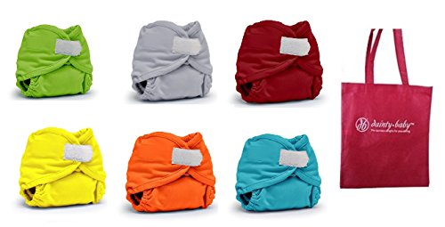 Rumparooz Newborn Cloth Diaper Covers, 6 Pack, Gender Neutral Colors with Reusable Dainty Baby Bag Bundle (Aplix)