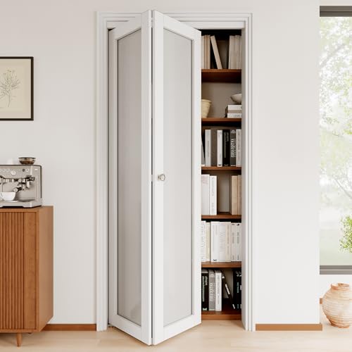 Bifold Doors for 36'x80' Opening, Bifold Glass Door with Folding Hardware Kit, Interior Folding Barn Doors Panels for Closet/Pantry/Bedroom, Solid MDF with PVC Surface, White