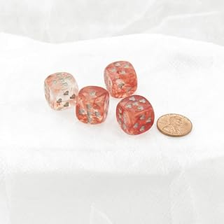 Red Nebula Luminary Dice with Silver Hearts D6 16mm (5/8in) Pack of 4 Wondertrail