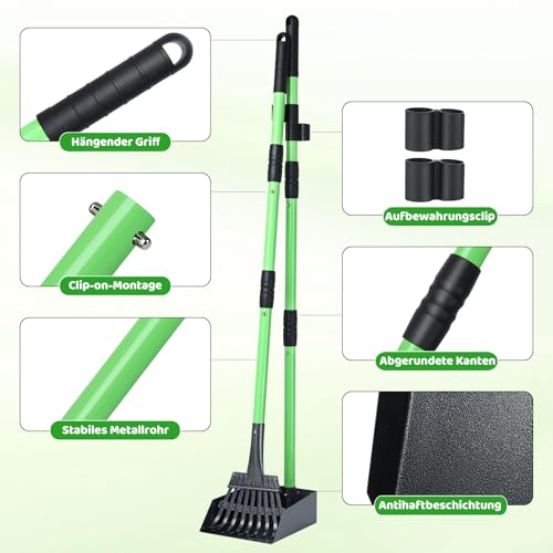 REAPALOT Hundekotschaufel, Robustes Metalltablett und Rechen-Set, Hundekotsammler aus Edelstahl mit langem Griff für große, mittelgroße und kleine Hunde