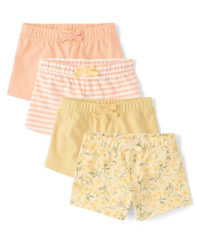 The Childrens Place Baby-Girls and Toddler Assorted Knit Shorts Yellow Floral 4-Pack 12 Months 18 Months