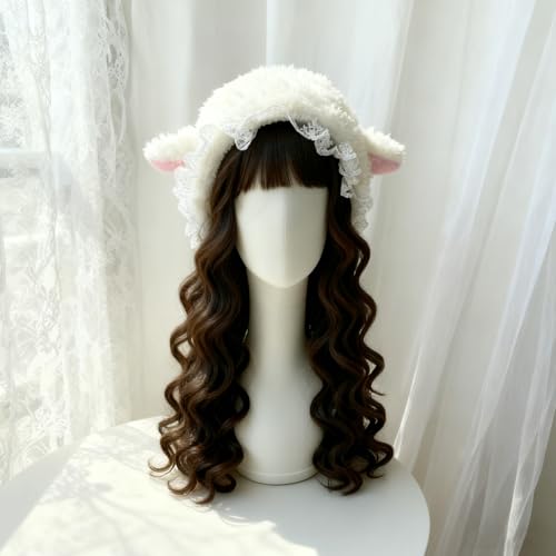 Wintermütze Damen, Mütze Schaf Ohren, Niedliche Mütze Damen, Frauen Winter Plüschmütze, Tiermütze mit Ohren, Weiß Winter Warmer Hut für Frauen Mädchen Outdoor Dress Up
