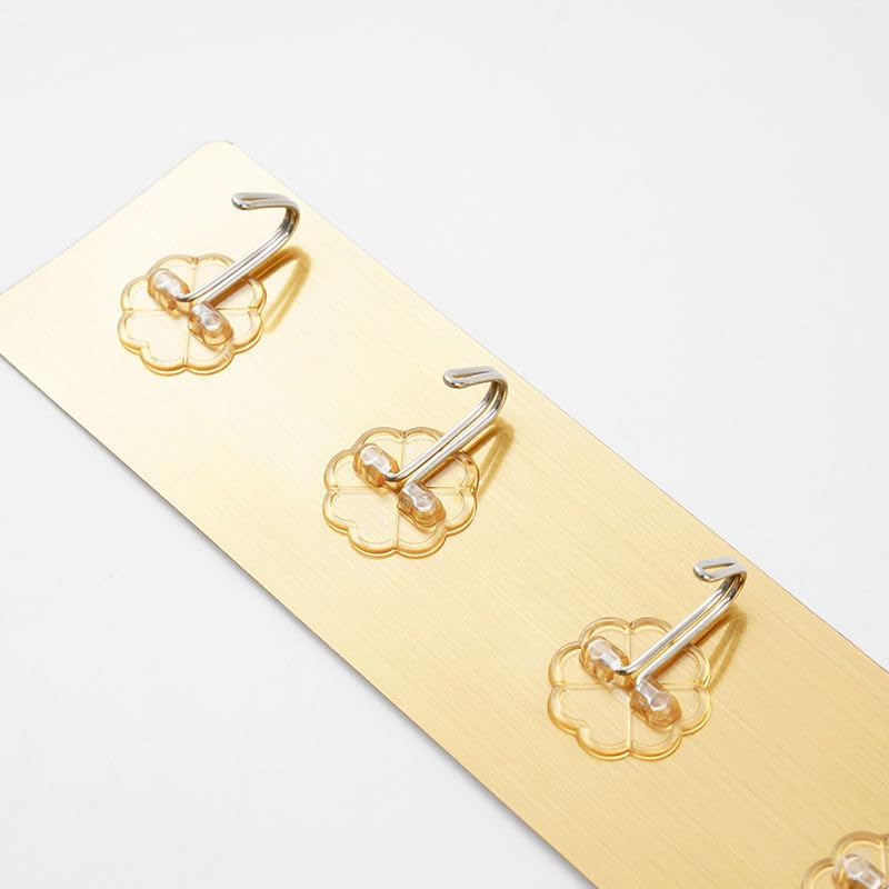 Image of Self Adhesive Wall Hooks for Kitchen Organizer Hook for Wall Without Drilling for Home Kitchen Bathroom Bedroom Keys Bag Towels - 6 Stainless Steel Hook with Plastic Strip (Golden Pack of 2)