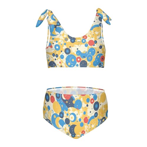 Abstract Texture Colorful Circles Girls Two Piece Kids Bikini Set Beach Bathing Suit Swimwear Cute Shoulder Strap