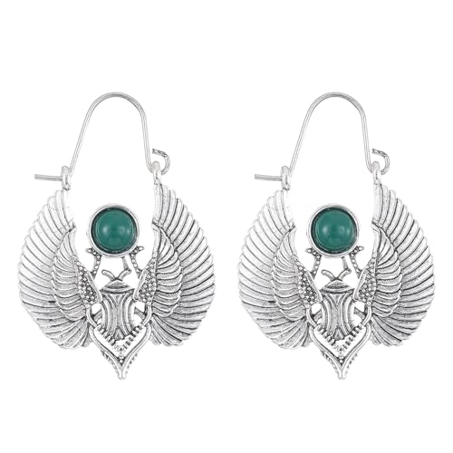 Pendientes grandes de color oro/plata con escarabajo sagrado egipcio vintage tribal para mujer, aretes de oro/plata, adorno gitano
