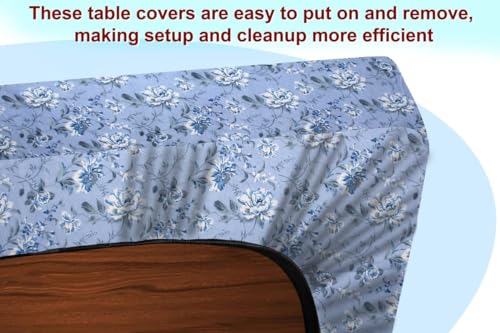 Image of The Furnishing Tree Elastic Cotton Rectangular Dining Table Cover 30x48 in Inches Floral White Rose on Blue Base