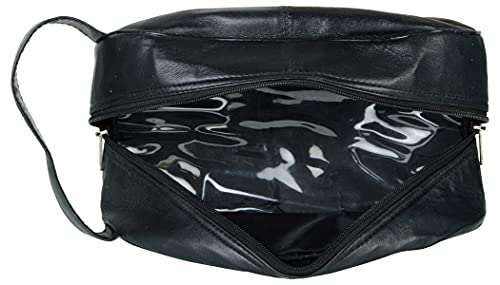 Liberty Leather Black Deluxe Sheep Napa Leather Unisex Toiletry Travel Bag Bathroom Organizer/Shoe Bag For Men And Women Portable Cosmetic Case And Traveling Kit Leather Shaving Bag In Black #TOP2
