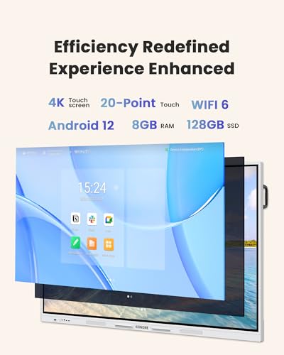 Image of 65 inch 4K 8+128 GB Interactive Smart Board for Classroom & 55 inch-65 inch Mobile Stand with Four Lockable Wheels for Home Office School Classroom (White)