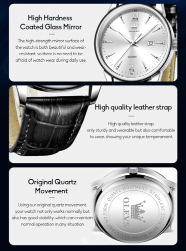 Image of OLEVS Men Leather Watches Classic Quartz Large Dial Easy Read Waterproof