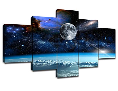 5 Pieces Canvas Art Outer Space Universe Planet Earth Galaxy Stars Pictures...