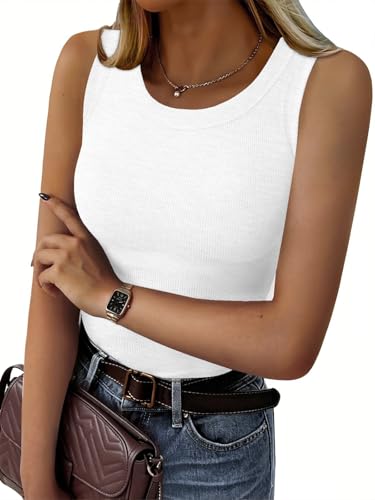 C.O.Z.Y Tank Tops for Women Ribbed Racerback Top Shirts High Neck Tank Casual Slim fit Basic Summer Tops White M — view 2