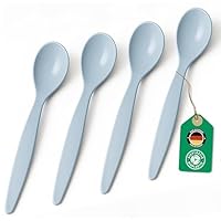 Bio Löffel 4er Set – 14 cm Mehrweglöffel Eierlöffel BPA-frei, spülmaschinengeeignet & recycelbar – aus Zuckerrohr, leicht & schadstofffrei – ideal für Kinder, Picknick & Alltag – Made in DE - Hellblau