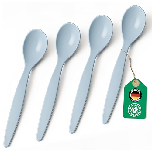 Bio Löffel 4er Set – 14 cm Mehrweglöffel Eierlöffel BPA-frei, spülmaschinengeeignet & recycelbar – aus Zuckerrohr, leicht & schadstofffrei...