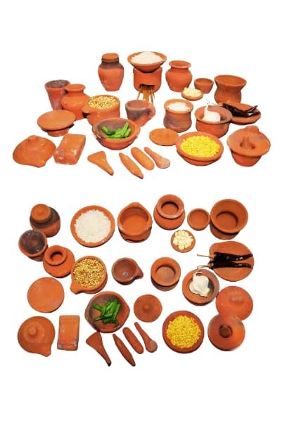 Handmade Real Miniature Cooking Set / Terracotta Cooking Play Set of 29 Pieces | Play Toy Natural Earthenware Cooking Set 26 Pieces | Choppu Saman Set | Clay Kitchen Set for Golu / Home Decoration