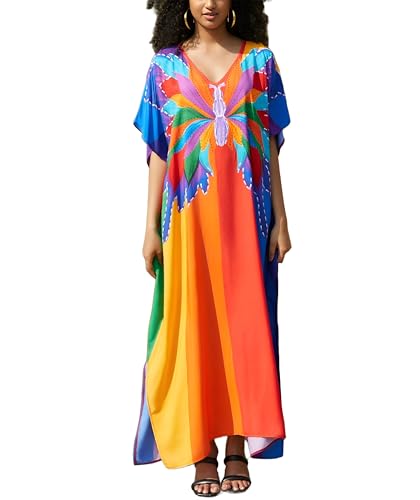 Image of IMAGEKOPE Kaftan Dresses for Women Plus Size Bathing Suit Cover up Vneck Batwing Dress Loose fit Moroccan Caftan mumu Dresses