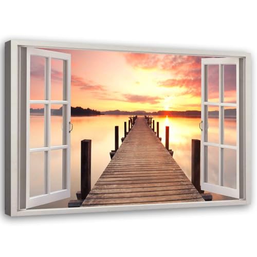 Póster artístico con efecto 3D de puente de madera que simula una ventana abierta 2