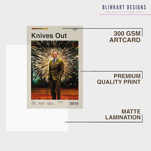 Image of BLINKART Knives Out Movie Poster Frame 8x12 Inch | Premium 300 GSM Paper Wall Print | Mid Century Vintage Film Artwork for Home, Bedroom, Living Room, Office | Framed Photo Decor