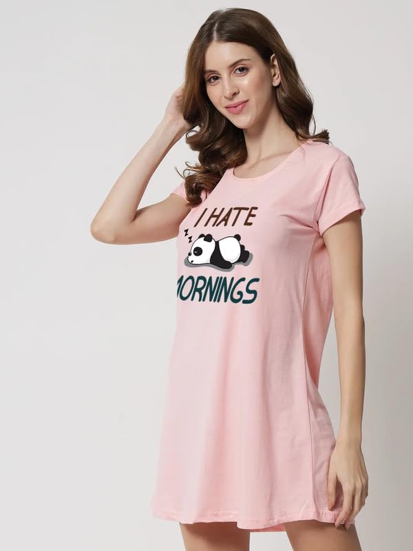 Image of Fflirtygo Women's Cotton Nighty | Printed Knee Length Night Gown |Relaxed Fit Nightwear |Short Nightdress| Long T-Shirt | Sleepwear & Casual Wear Nighty (Pack of 2)
