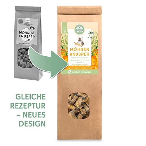 naftie Bio Leckerlis Möhren Knusper Hundekekse - nur für artige Hunde - Hundeleckerli vegan mit Buchweizenmehl - glutenfrei, handgebacken 150g