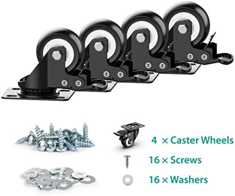 Heavy Duty Castor Wheels 50mm Swivel Castor Wheels for Furniture with Safety Brake Total Capacity 250KG (pack of 4)